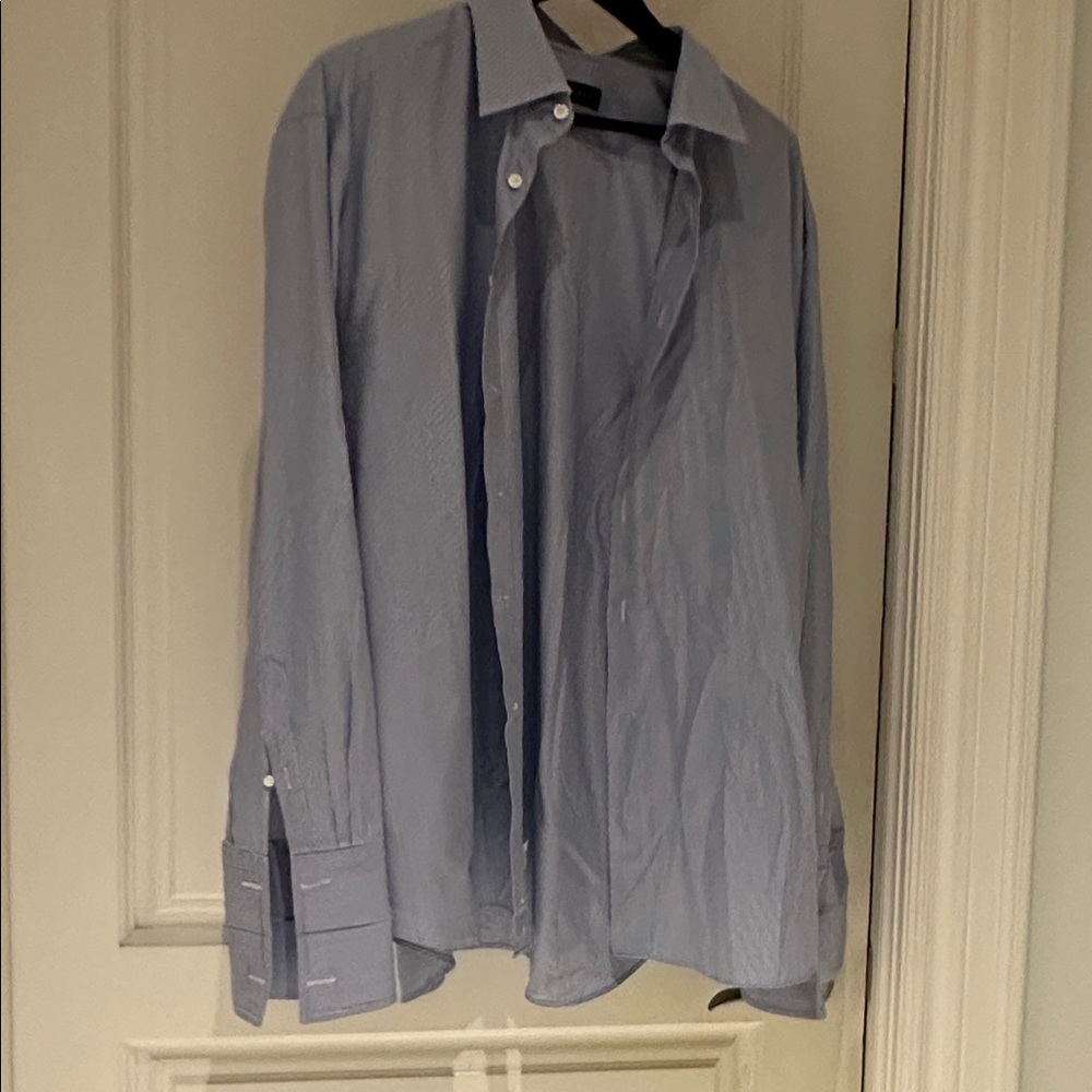 Canali Men's White and Blue Pinstripe Dress Shirt